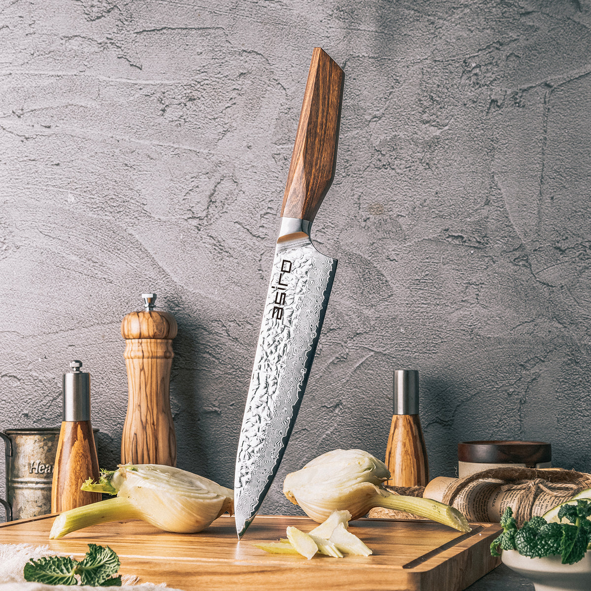 Asiro Chef Knife slicing fennel with hands