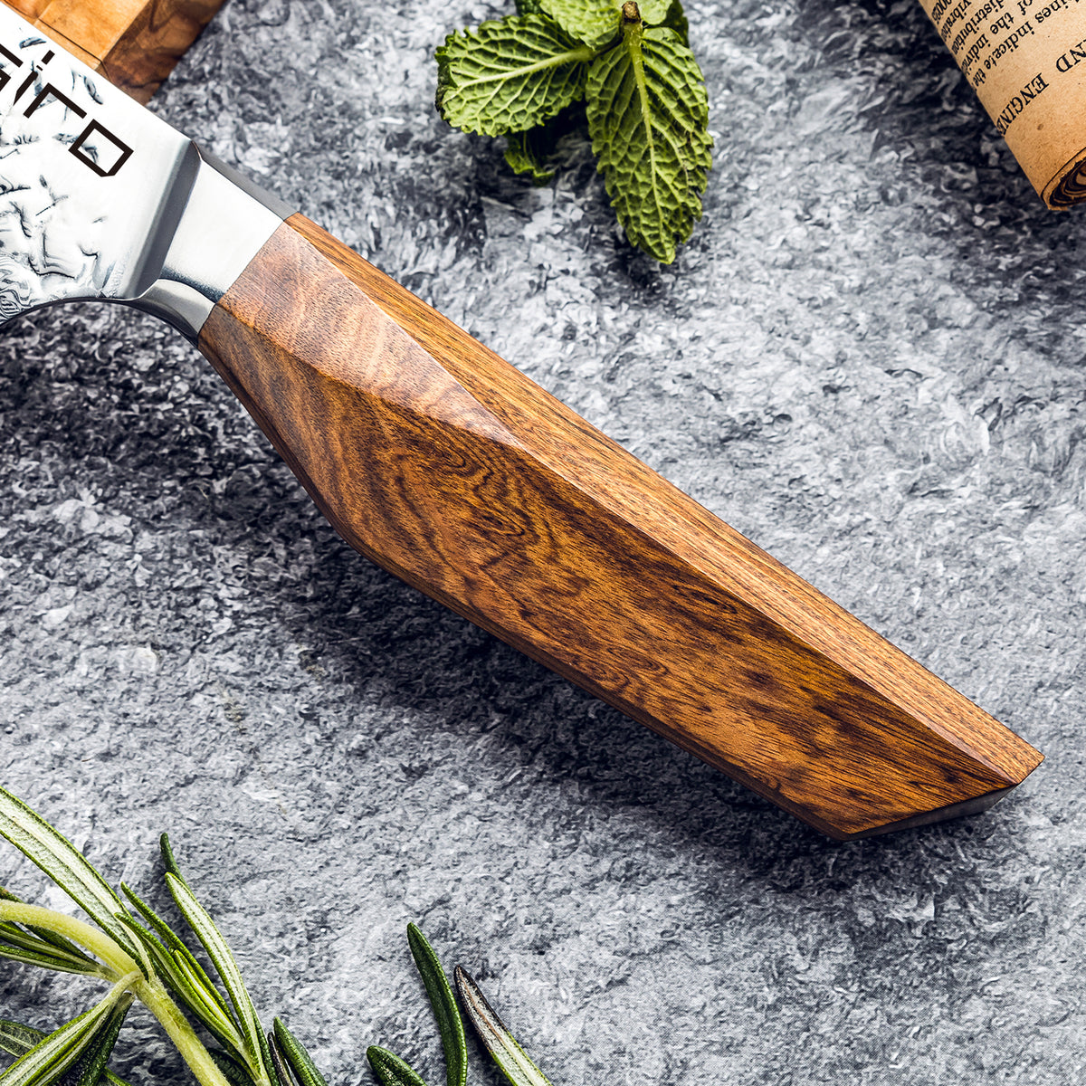 Asiro Kiritsuke 8.3-inch Damascus steel kitchen knife with wood handle